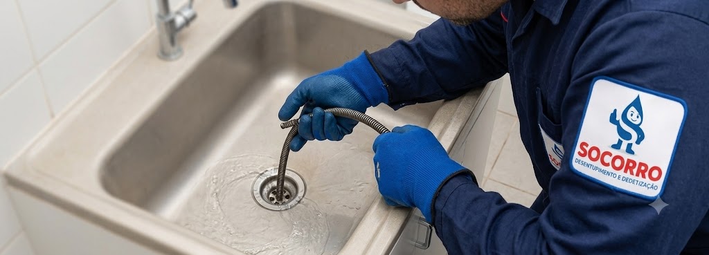 Profissional realizando Desentupimento de Esgoto, Pias, Ralos e Vasos Sanitários em Araquari